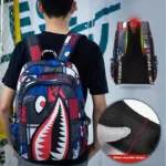 Shark Patterned Nylon Student Backpack - Image 6