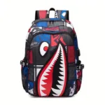 Shark Patterned Nylon Student Backpack - Image 2