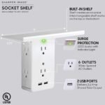 Socket Shelf 8 Port Surge Protector Wall Outlet, 6 Electrical Outlet Extenders, 2 USB Charging Ports - Image 3