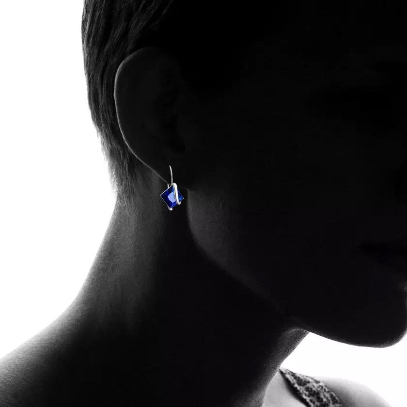 Sterling Silver Sapphire Diamond Cut Earring - Image 3