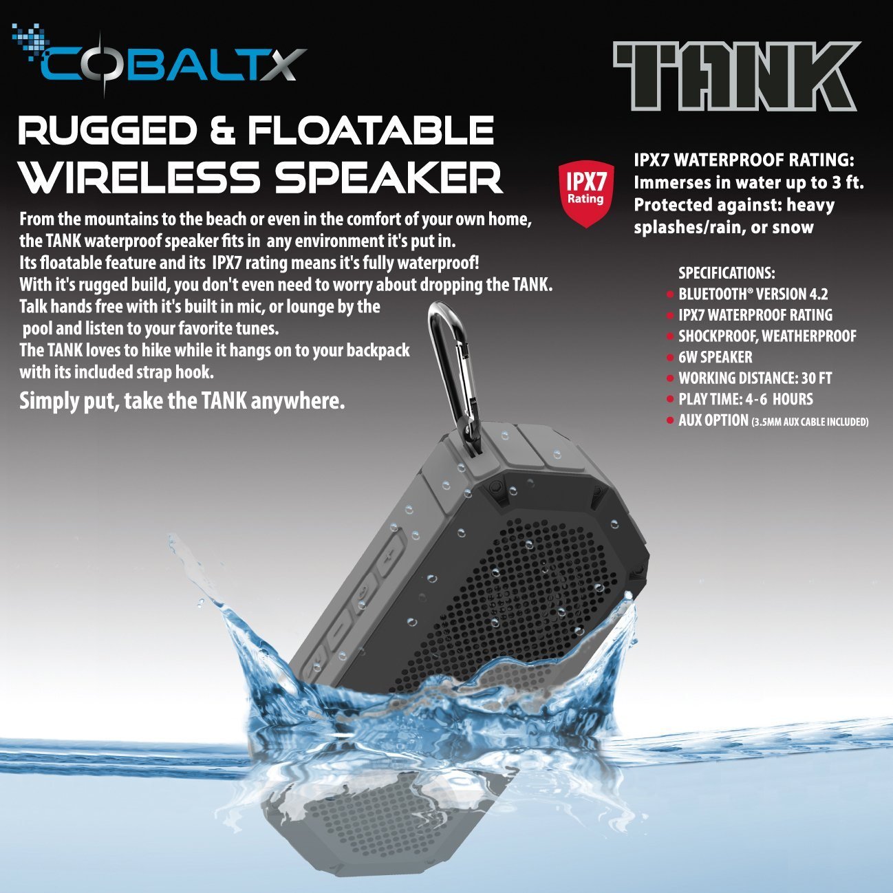 Tank Ipx7 Waterproof Rugged 10w Bluetooth Speaker - Assorted Styles - Image 3