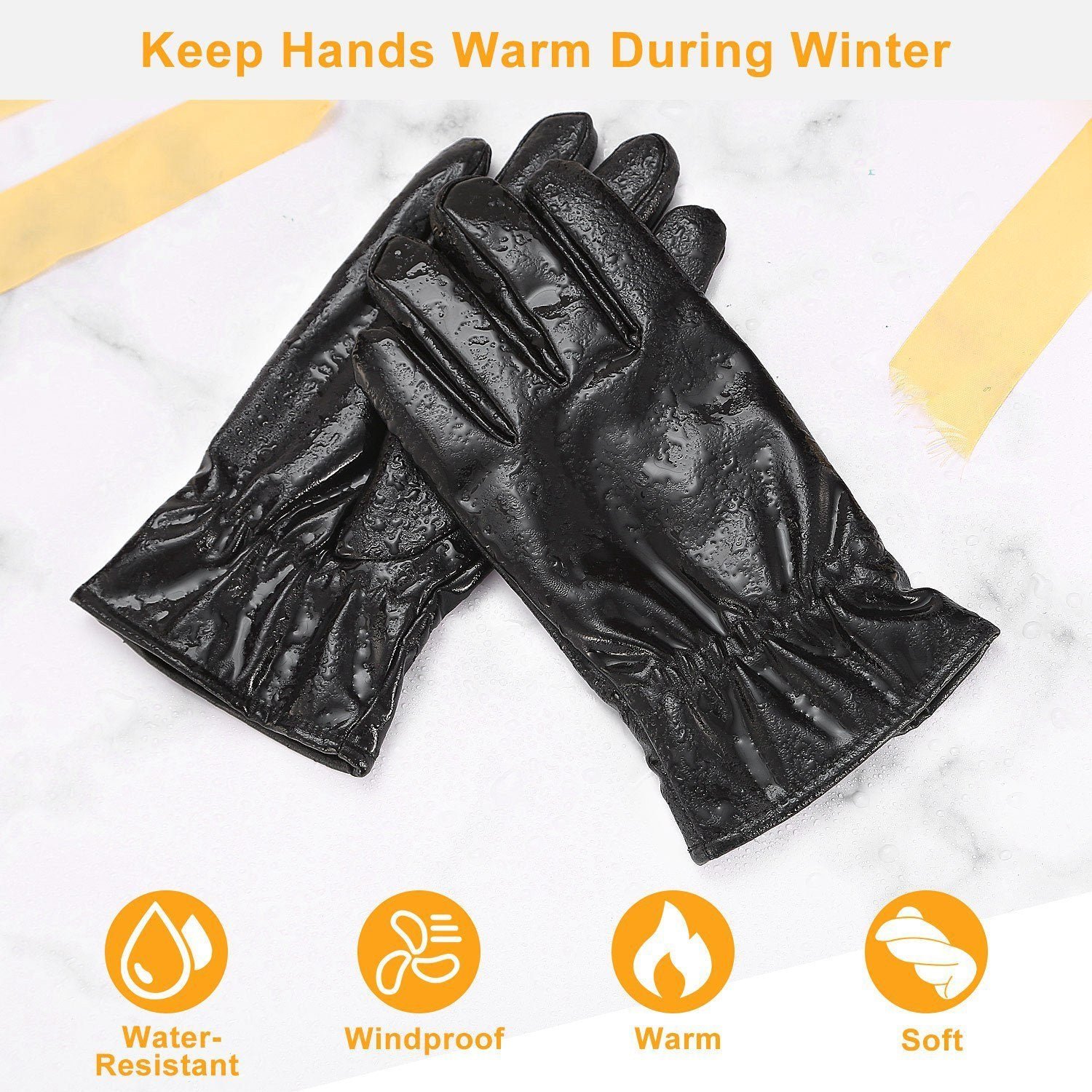 Unisex Leather Winter Warm Gloves - Image 4