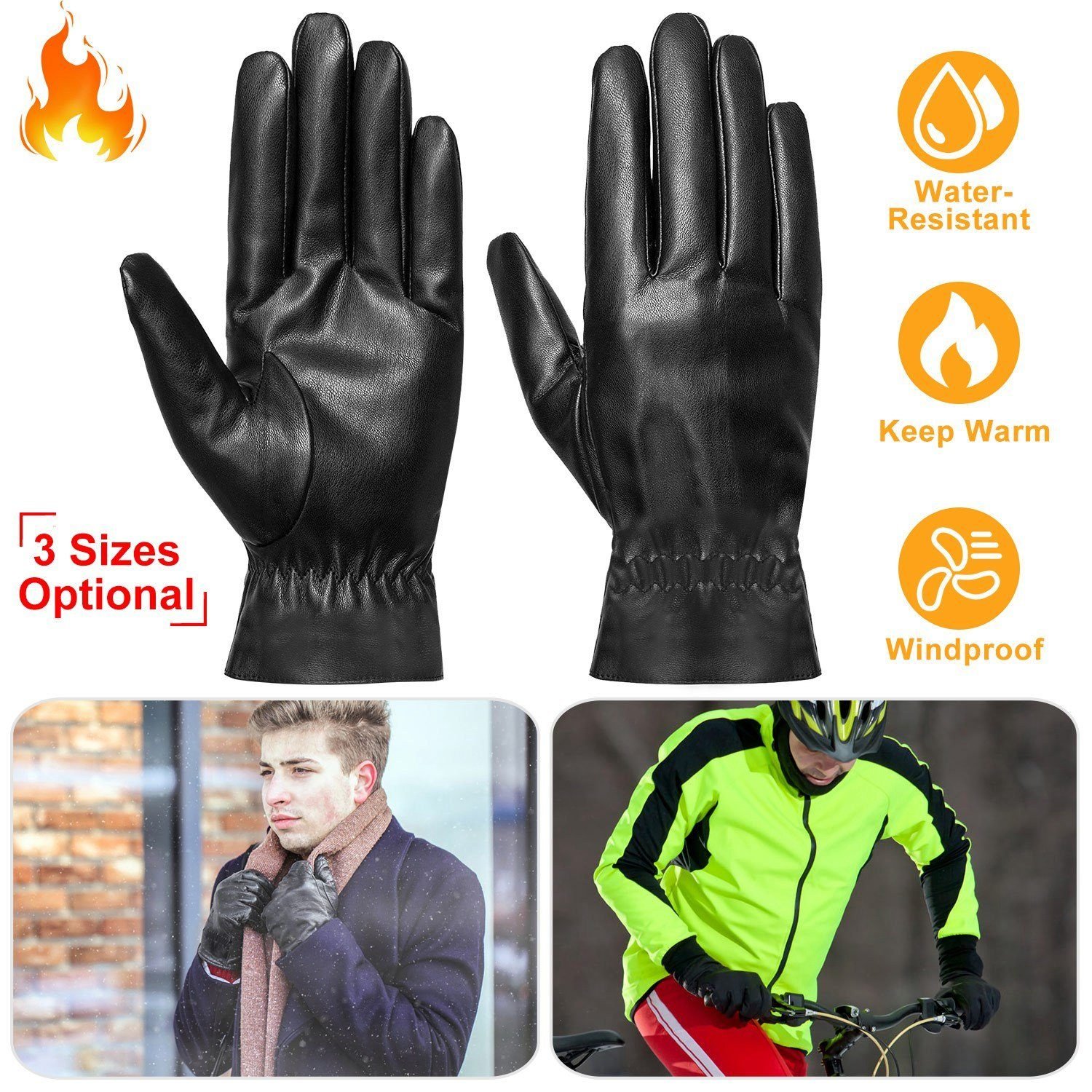 Unisex Leather Winter Warm Gloves - Image 7