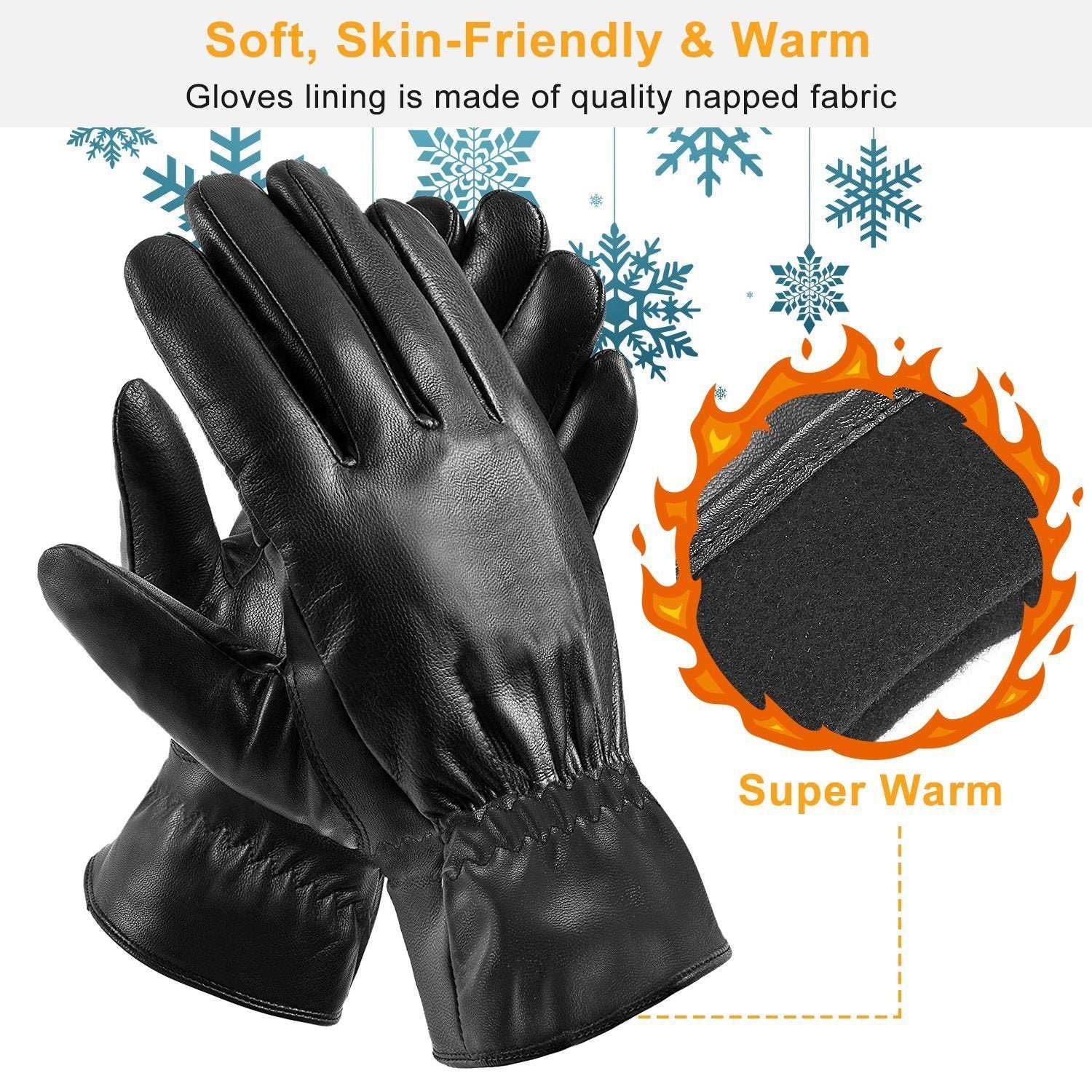 Unisex Leather Winter Warm Gloves - Image 5