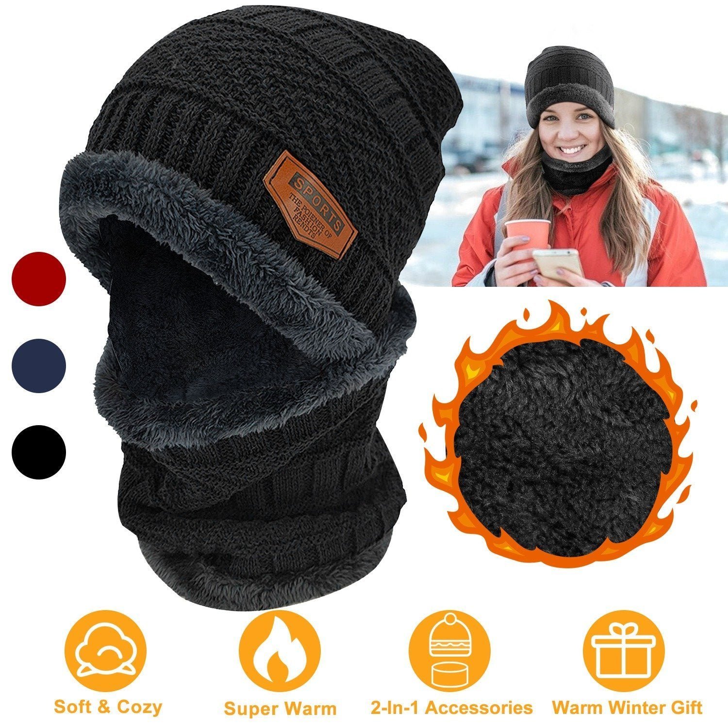 Unisex Winter Beanie Hat Scarf Set - Image 13