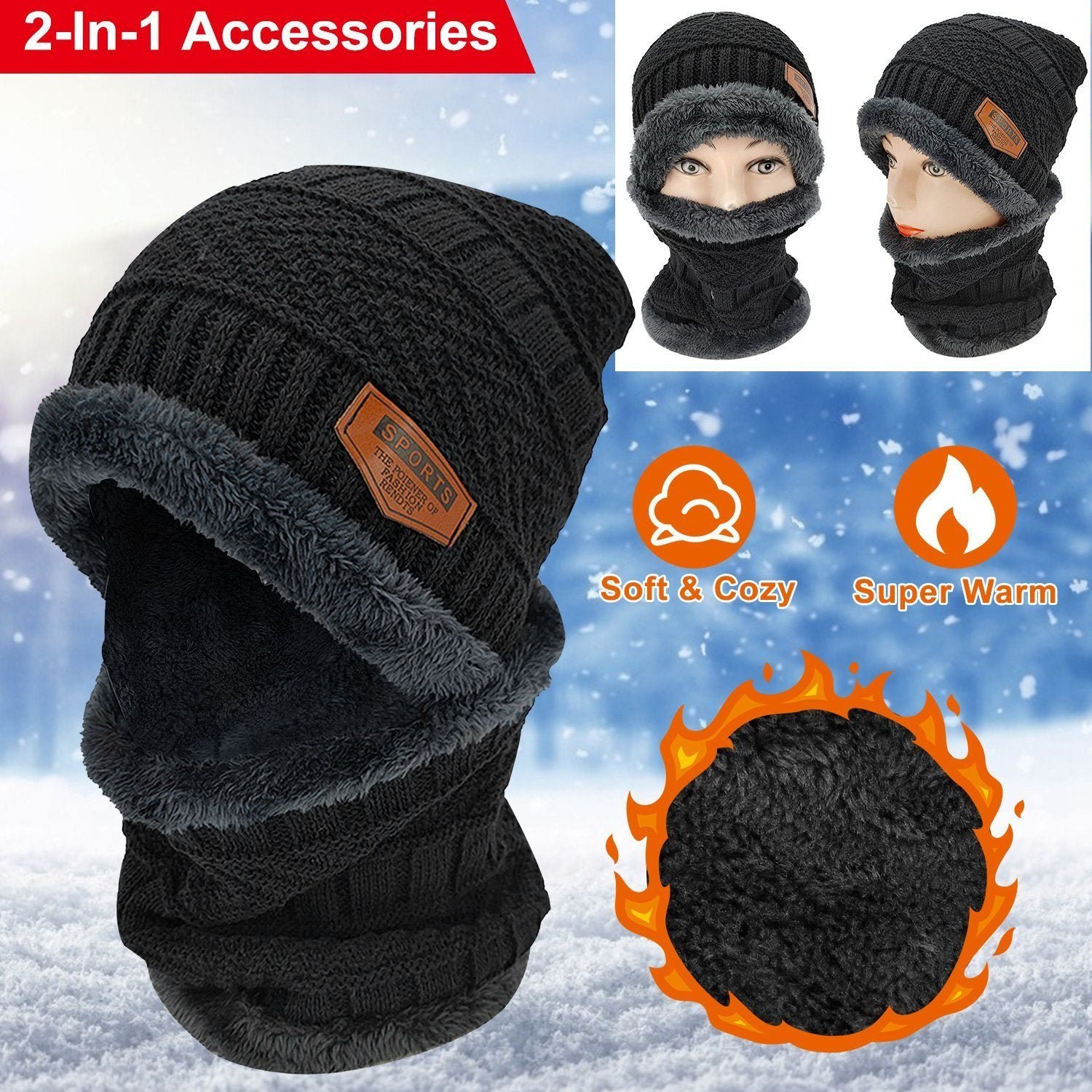 Unisex Winter Beanie Hat Scarf Set - Image 12