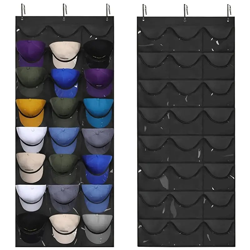 visible-baseball-hat-rack-for-wall-door-with-3-hooks-24-deep-pockets-closet-storage-black-dailysale-230070.webp Visible Baseball Hat Rack for Wall Door with 3 Hooks 24 Deep Pockets - Image 1