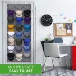 Visible Baseball Hat Rack for Wall Door with 3 Hooks 24 Deep Pockets - Image 6