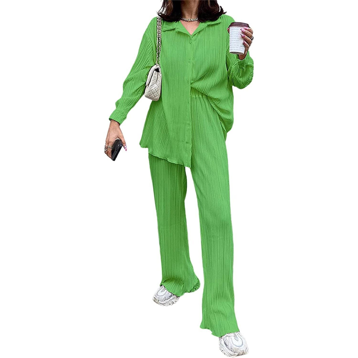 Women's Casual Long Sleeve Button Blouse Top Wide Leg Loose Streetwear Loungewear - Image 27