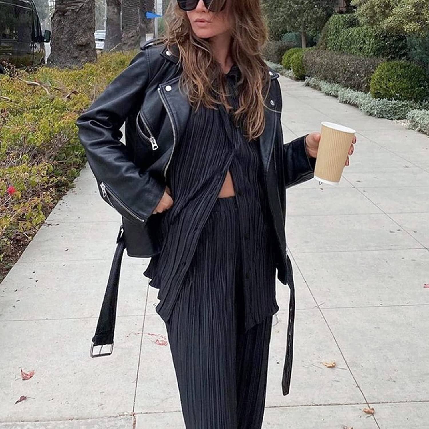 Women's Casual Long Sleeve Button Blouse Top Wide Leg Loose Streetwear Loungewear - Image 3