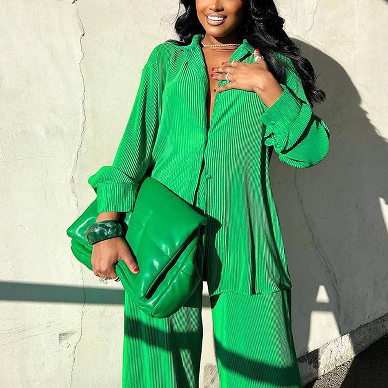 Women's Casual Long Sleeve Button Blouse Top Wide Leg Loose Streetwear Loungewear - Image 23