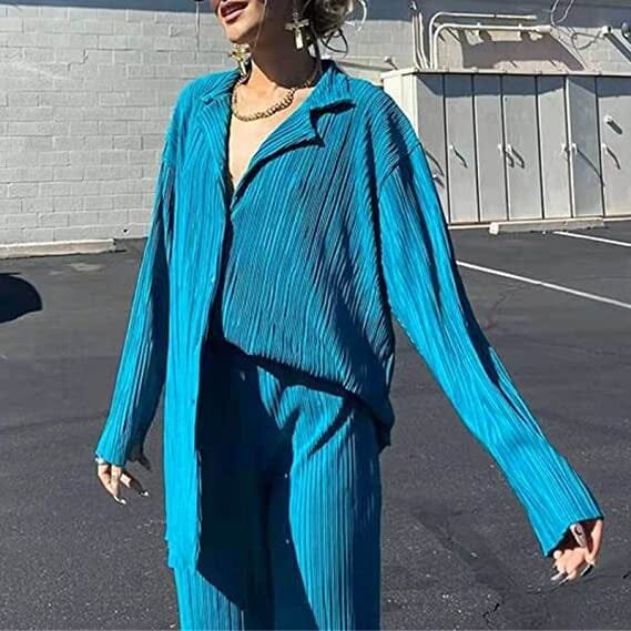 Women's Casual Long Sleeve Button Blouse Top Wide Leg Loose Streetwear Loungewear - Image 18