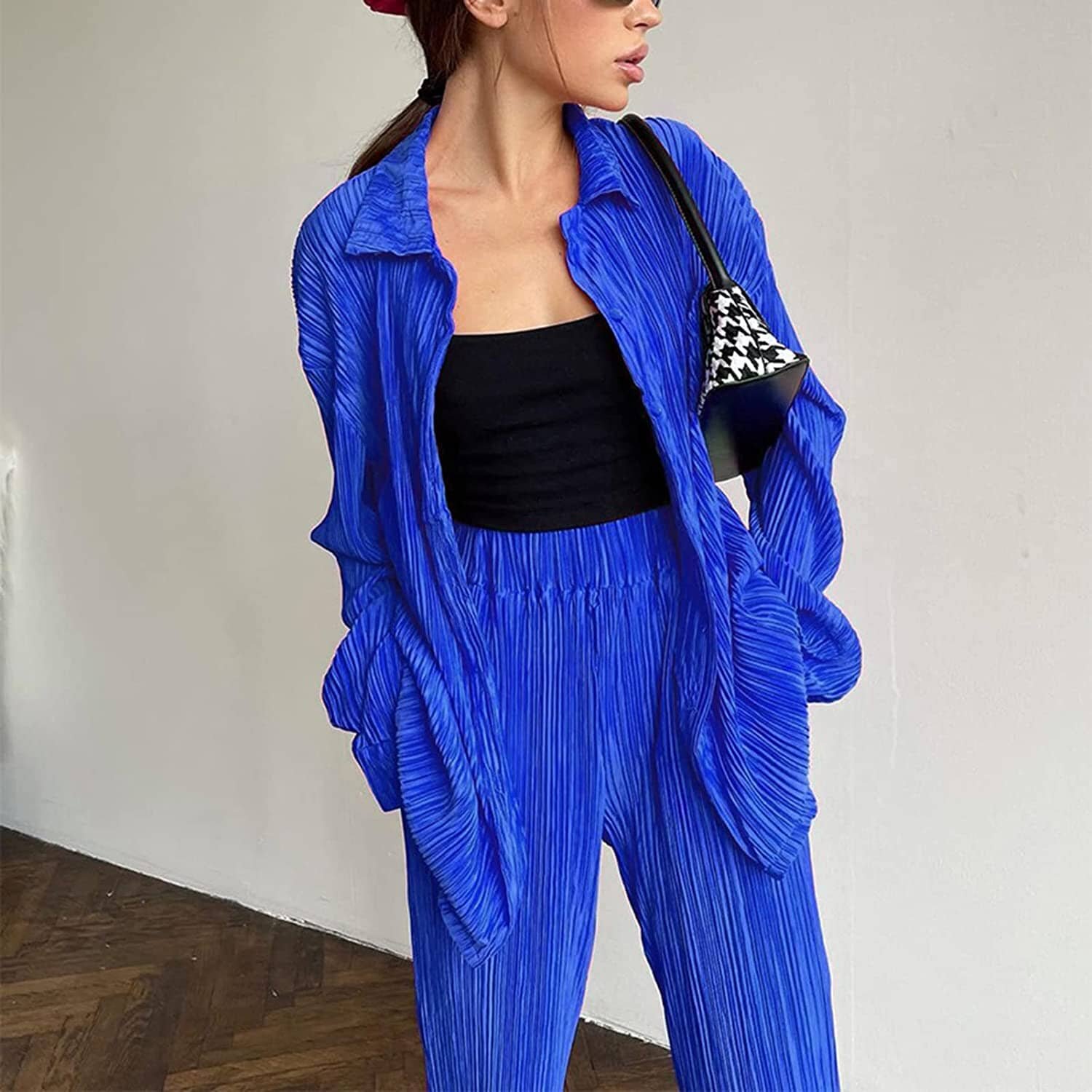 Women's Casual Long Sleeve Button Blouse Top Wide Leg Loose Streetwear Loungewear - Image 31