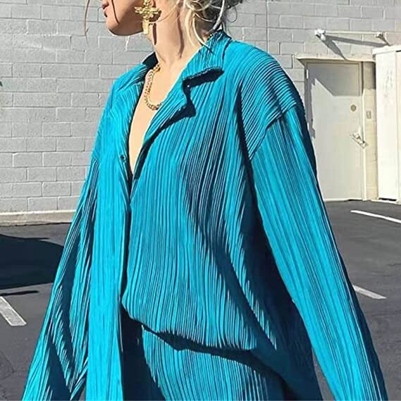 Women's Casual Long Sleeve Button Blouse Top Wide Leg Loose Streetwear Loungewear - Image 17