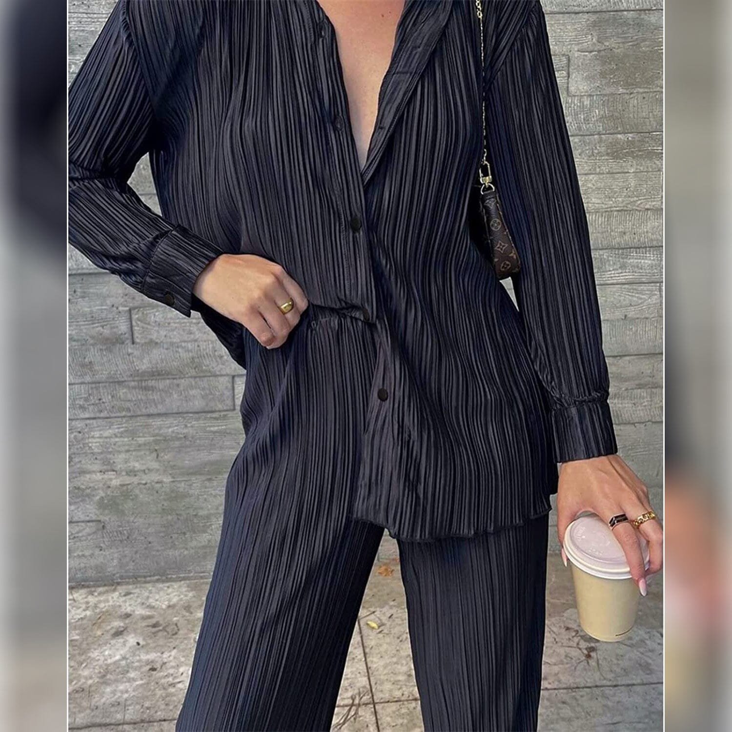 Women's Casual Long Sleeve Button Blouse Top Wide Leg Loose Streetwear Loungewear - Image 4