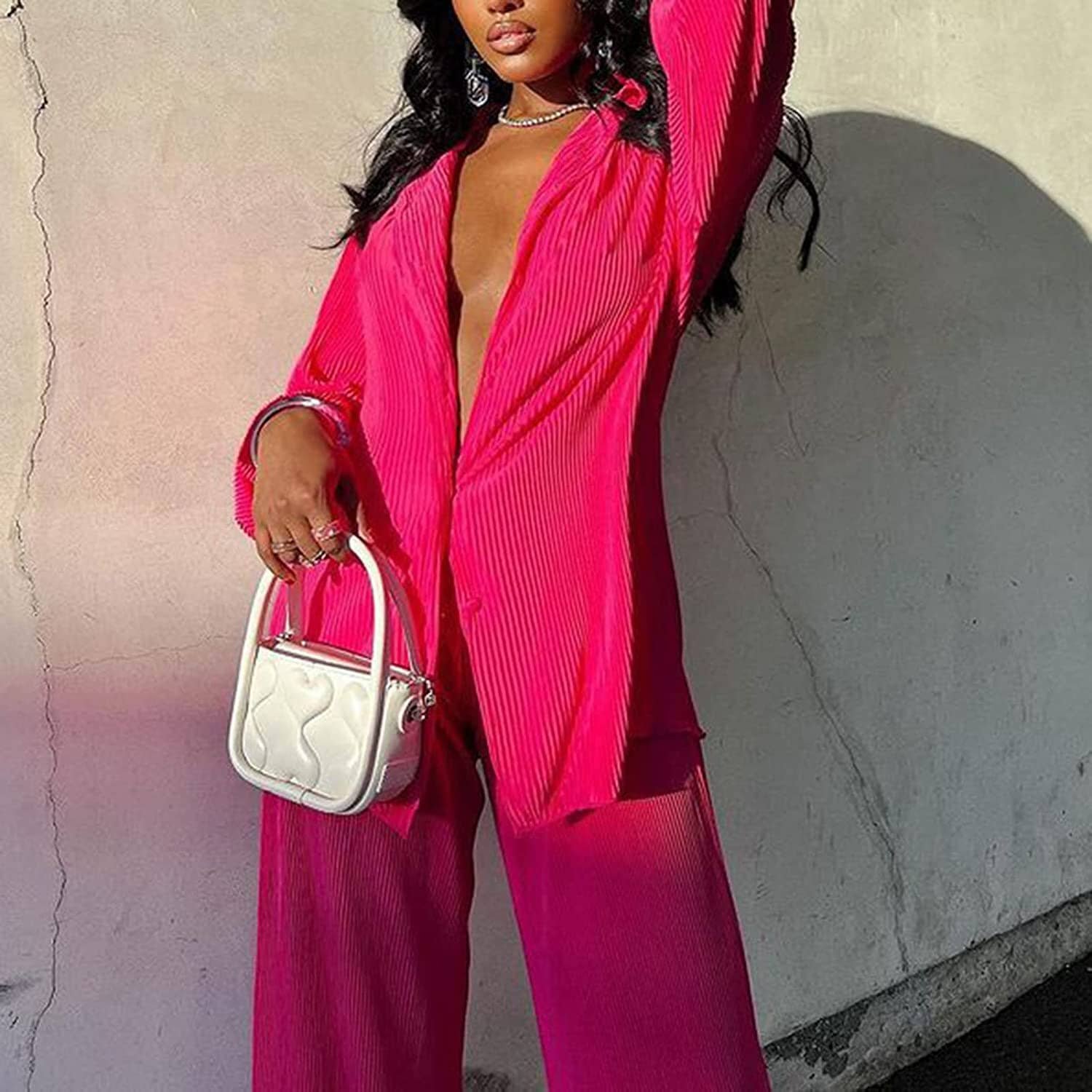 Women's Casual Long Sleeve Button Blouse Top Wide Leg Loose Streetwear Loungewear - Image 15