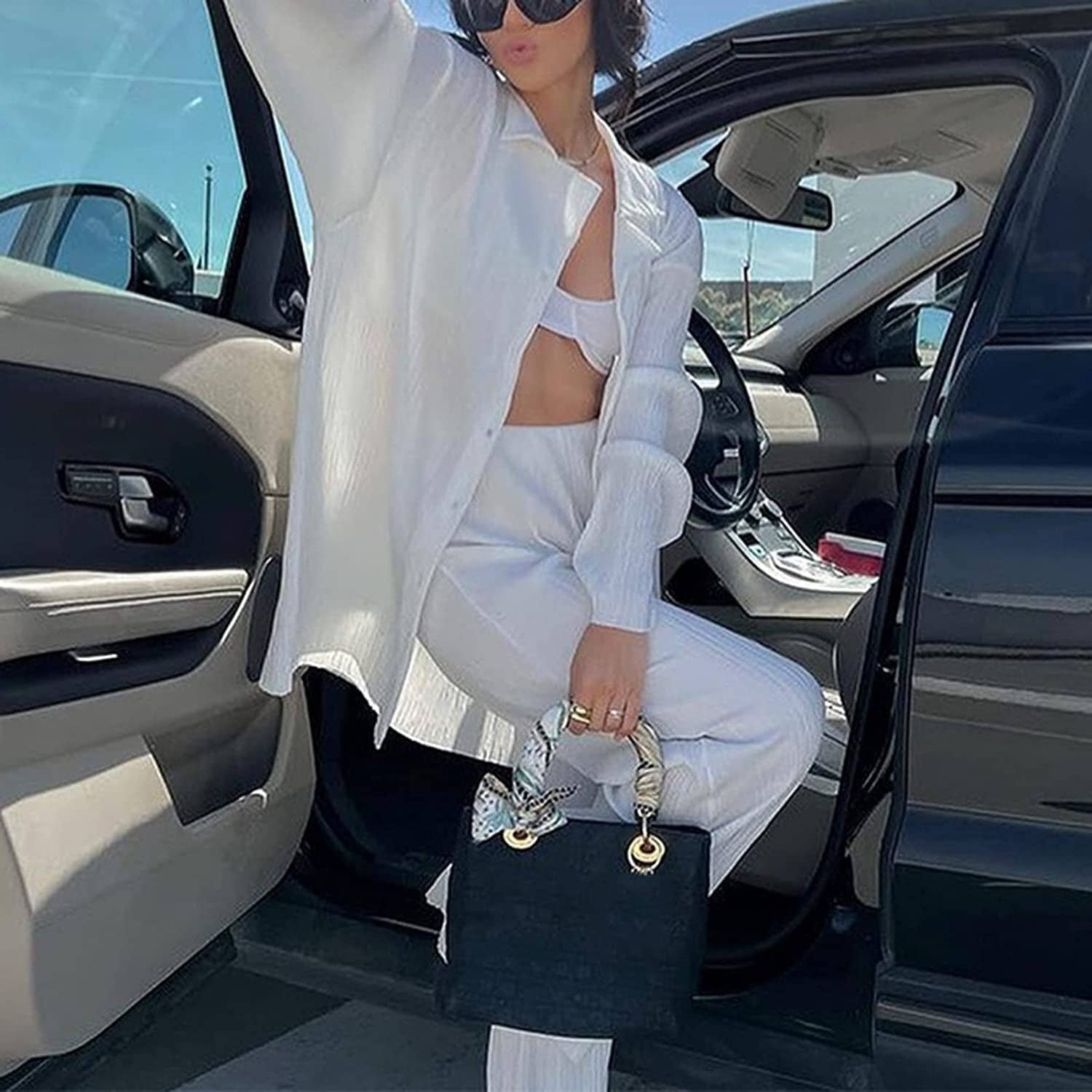 Women's Casual Long Sleeve Button Blouse Top Wide Leg Loose Streetwear Loungewear - Image 8