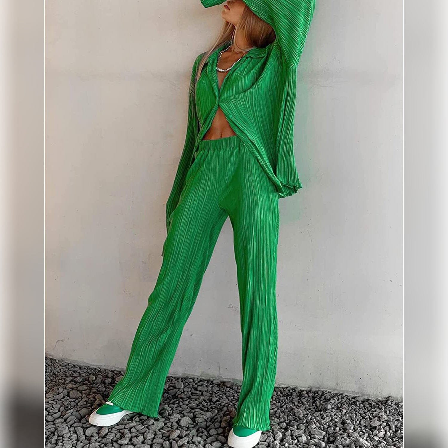 Women's Casual Long Sleeve Button Blouse Top Wide Leg Loose Streetwear Loungewear - Image 20