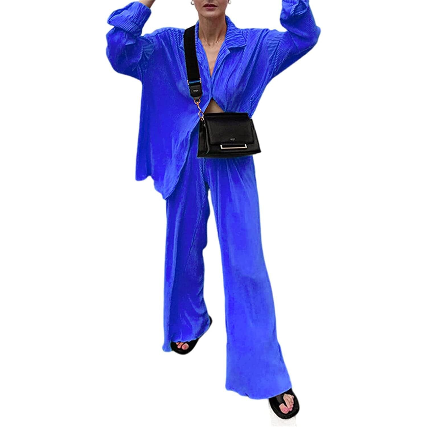 Women's Casual Long Sleeve Button Blouse Top Wide Leg Loose Streetwear Loungewear - Image 29