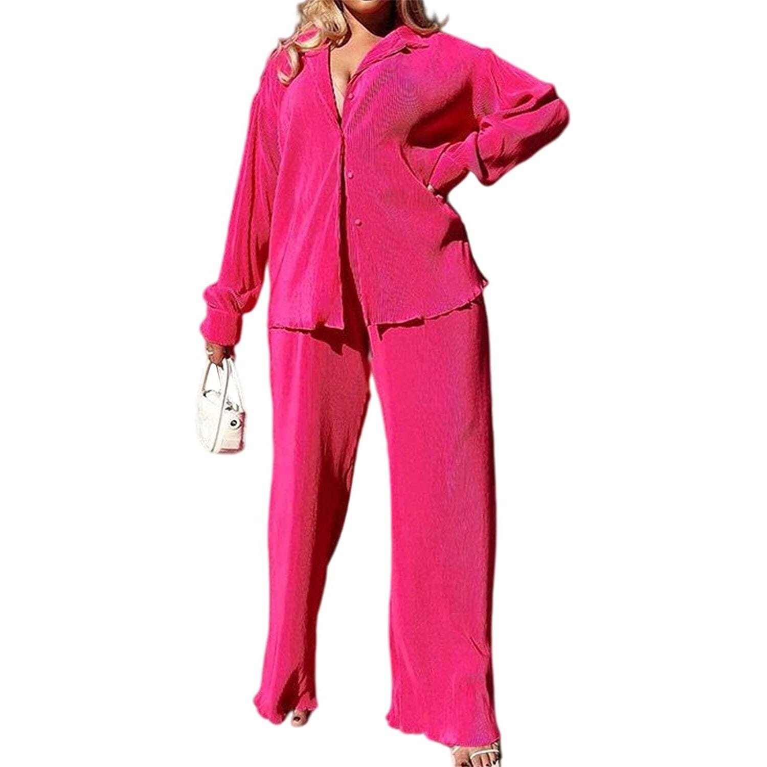 Women's Casual Long Sleeve Button Blouse Top Wide Leg Loose Streetwear Loungewear - Image 13