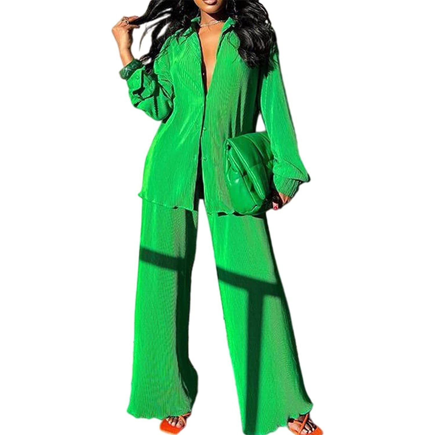 Women's Casual Long Sleeve Button Blouse Top Wide Leg Loose Streetwear Loungewear - Image 19