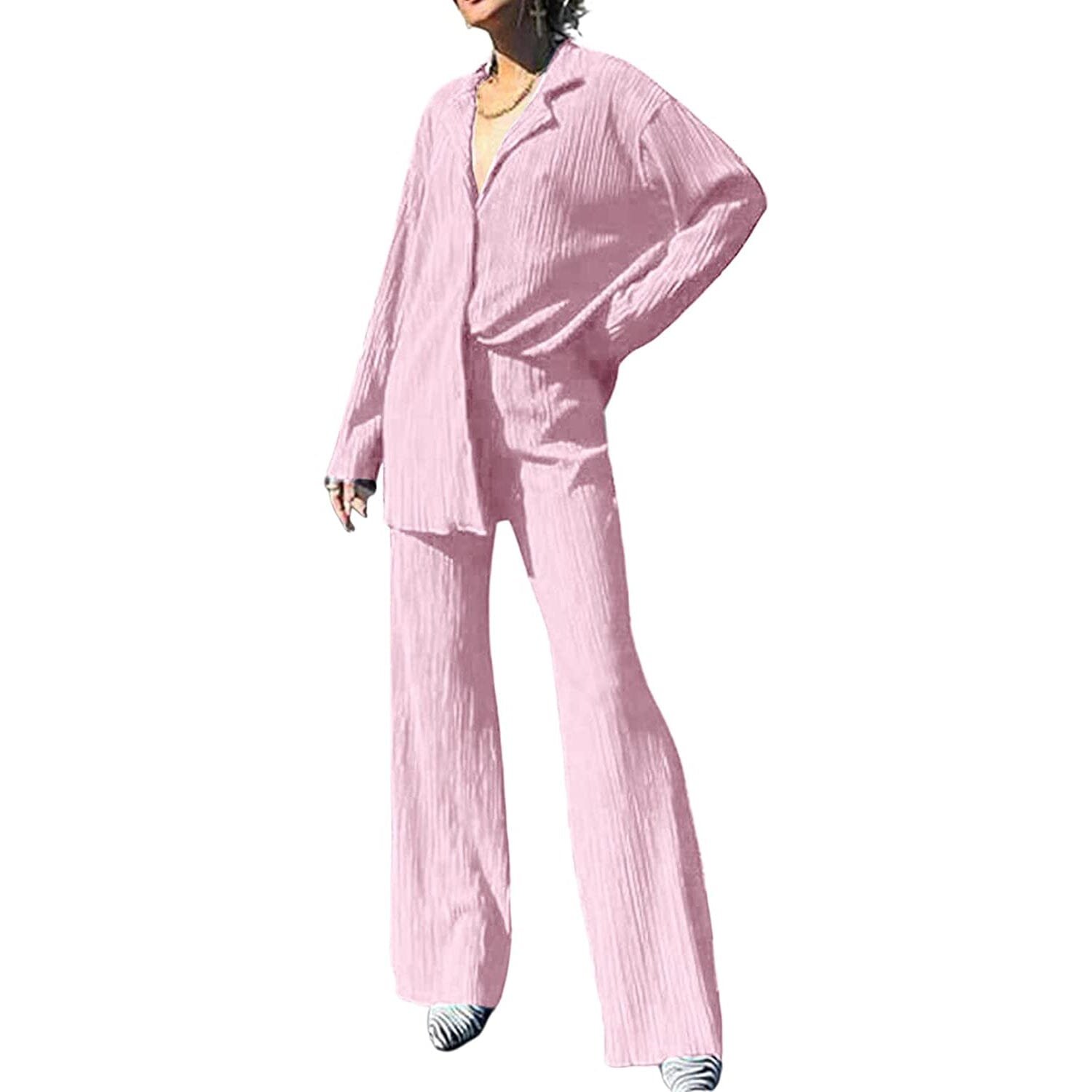 Women's Casual Long Sleeve Button Blouse Top Wide Leg Loose Streetwear Loungewear - Image 9