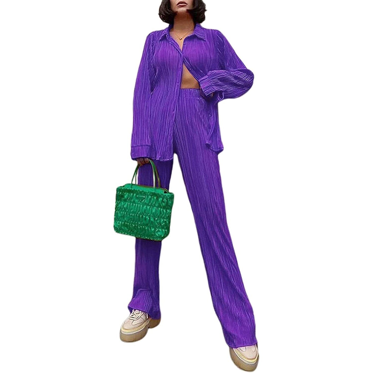 Women's Casual Long Sleeve Button Blouse Top Wide Leg Loose Streetwear Loungewear - Image 11