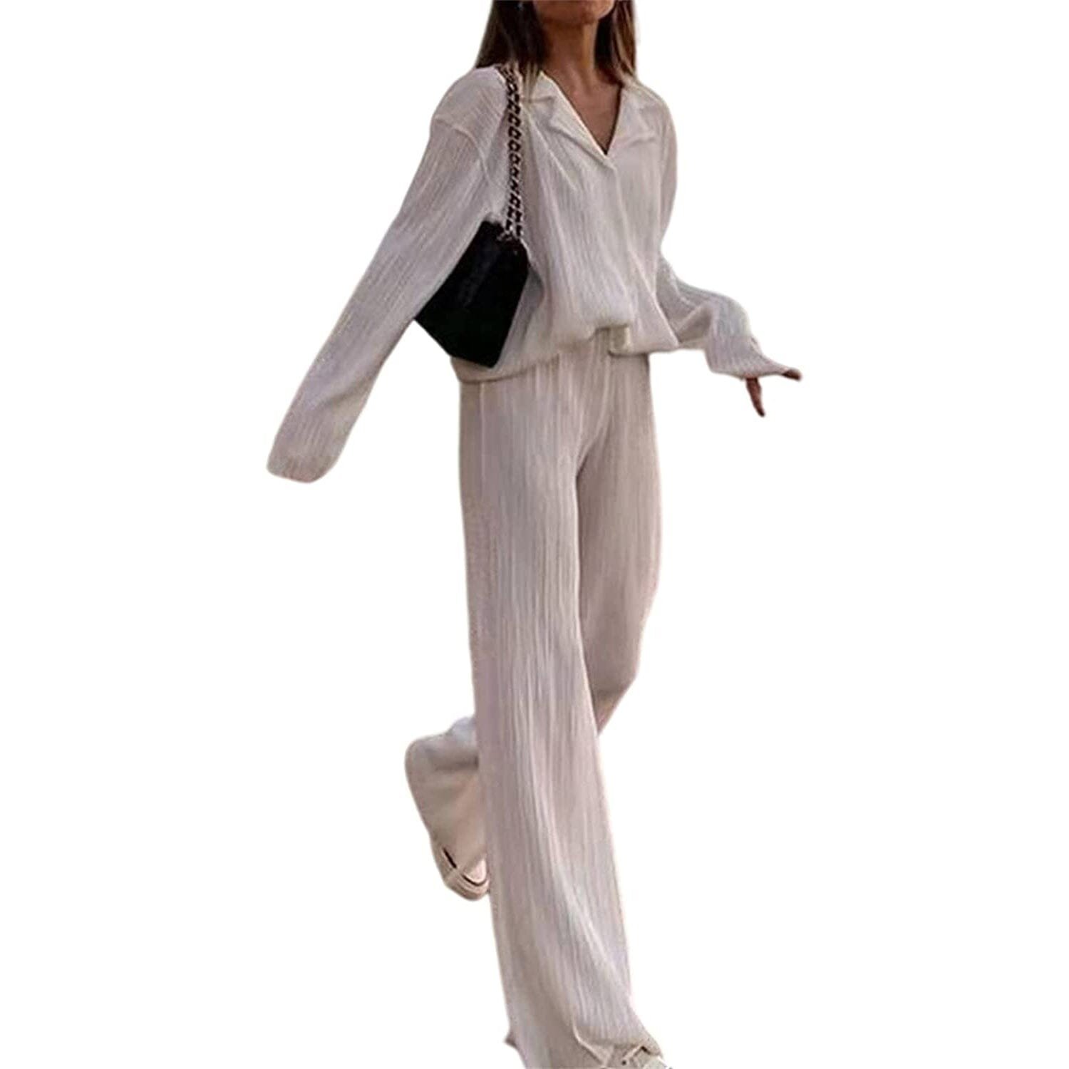 Women's Casual Long Sleeve Button Blouse Top Wide Leg Loose Streetwear Loungewear - Image 5