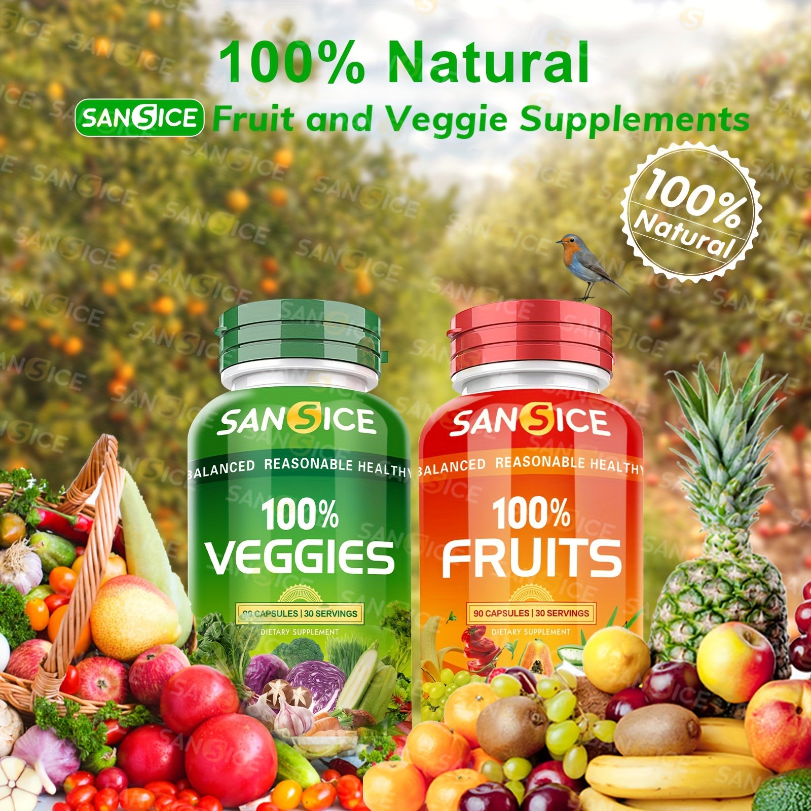 SANSICE, 2bottles, Fruits And Veggies Supplement,Whole Super Fruit And Vegetable Supplements & Vitamin - Image 3