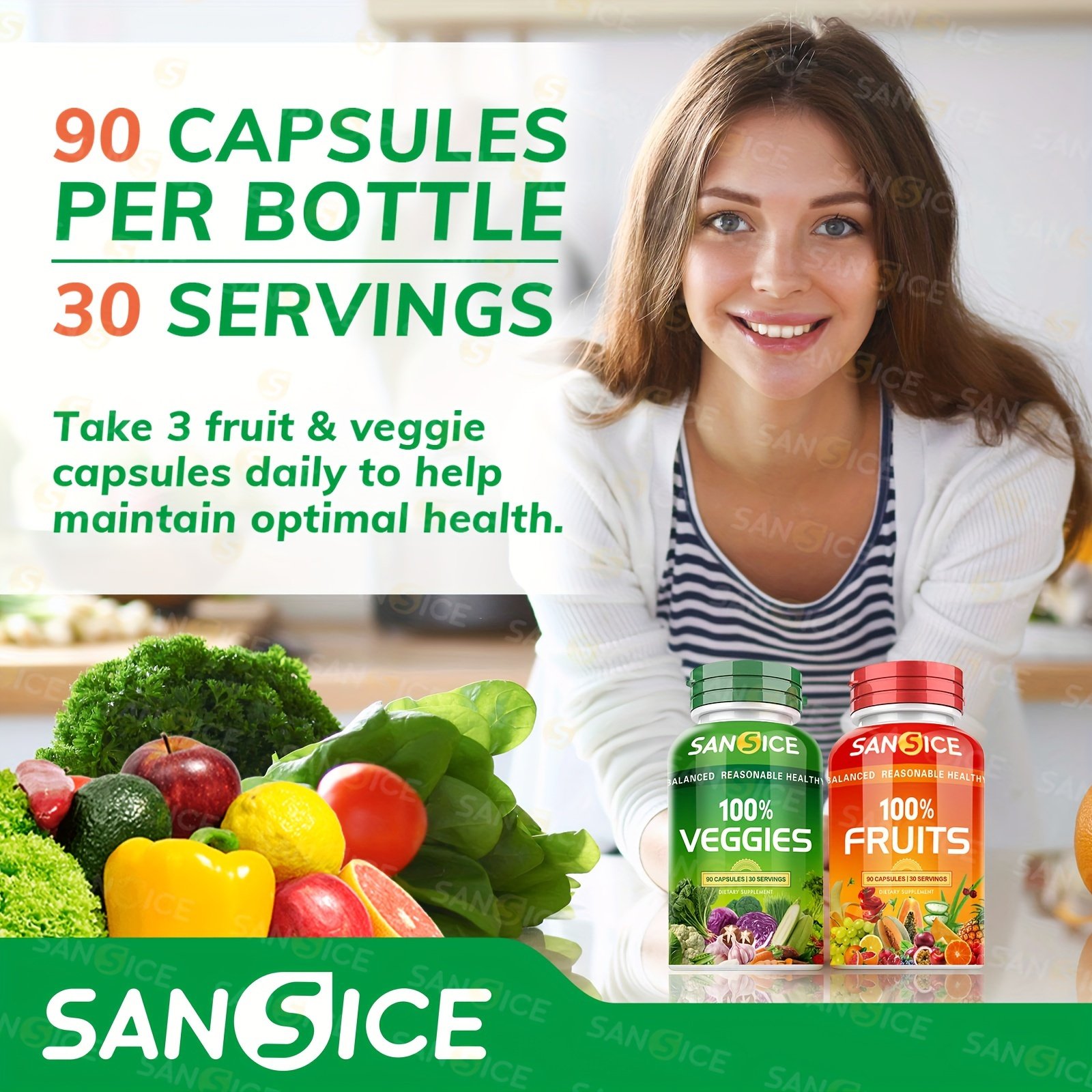 SANSICE, 2bottles, Fruits And Veggies Supplement,Whole Super Fruit And Vegetable Supplements & Vitamin - Image 9