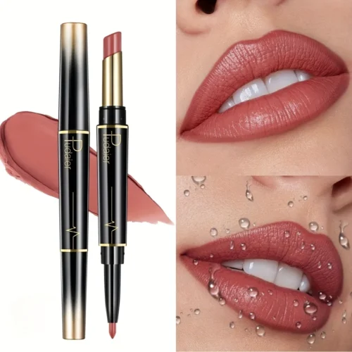 Double-headed lipstick - lip liner and lip gloss, moisturizing formula, not easy to smudge, suitable for daily use and parties.